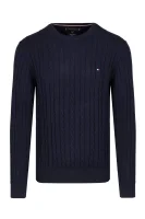 pulover classic cotton blend | regular fit | z dodatkom volne Tommy Hilfiger 	temno modra	