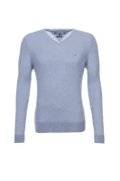 pulover plaited ctn silk v-nk Tommy Hilfiger 	svetlo modra barva	
